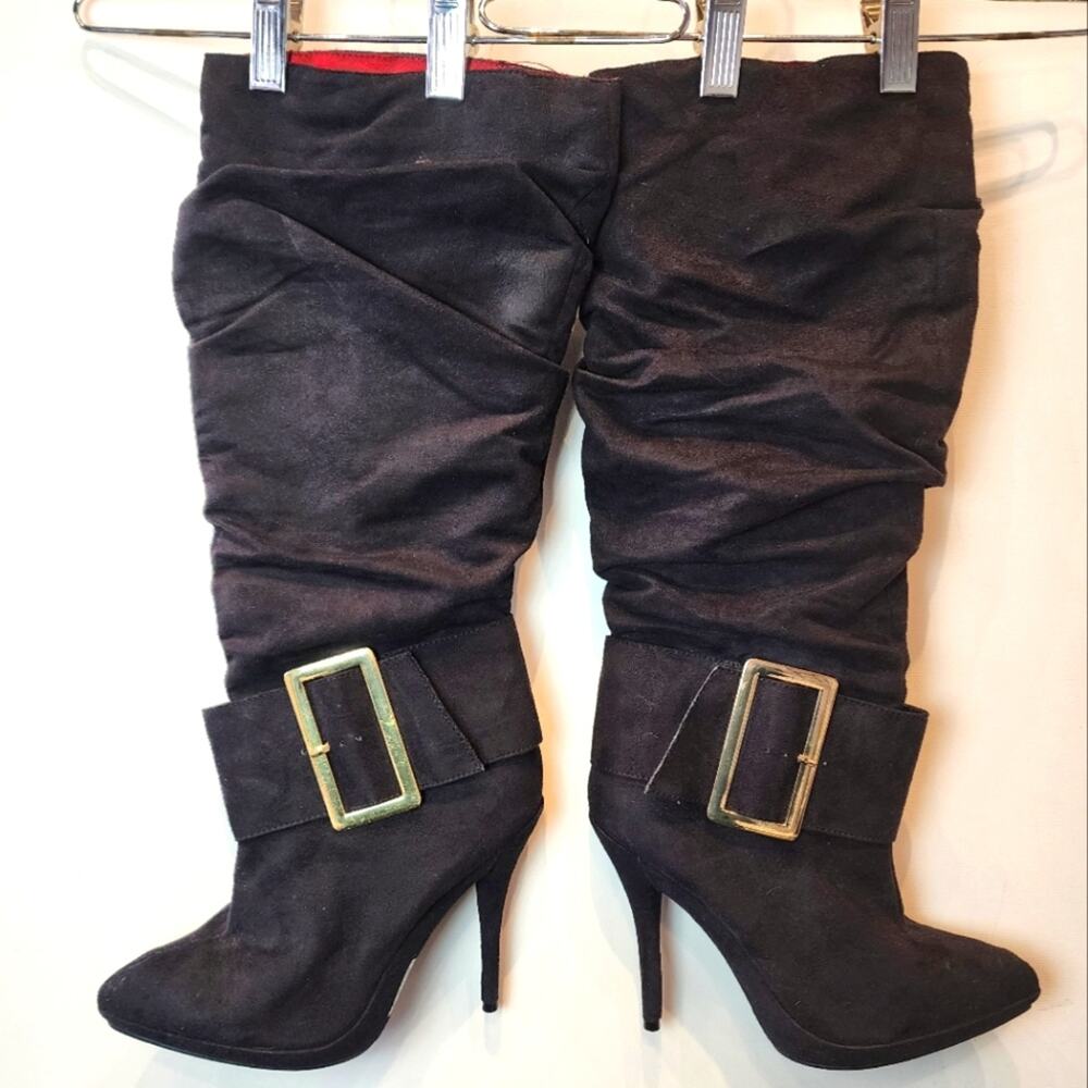 Michael Antonio Black Slouchy Heeled Boots‎ Over the Knee Tall Boots Size 7.5